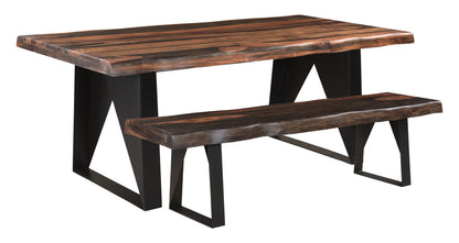 Dark Brown And Black Solid Wood And Metal Sled Base Dining Table