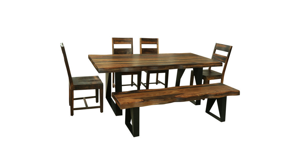 Dark Brown And Black Solid Wood And Metal Sled Base Dining Table
