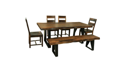 Dark Brown And Black Solid Wood And Metal Sled Base Dining Table