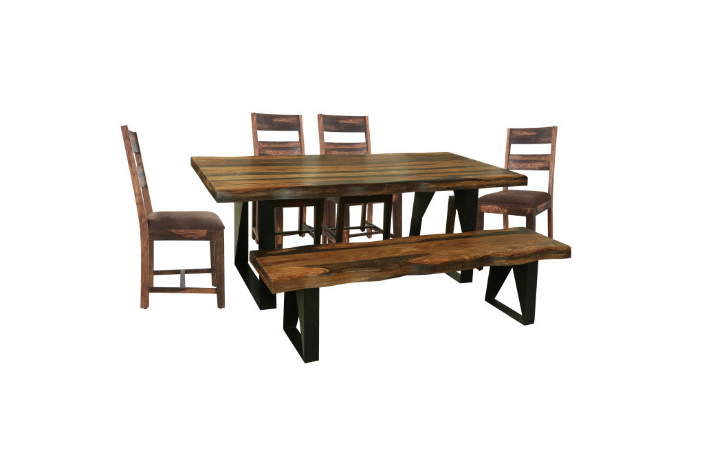 Dark Brown And Black Solid Wood And Metal Sled Base Dining Table