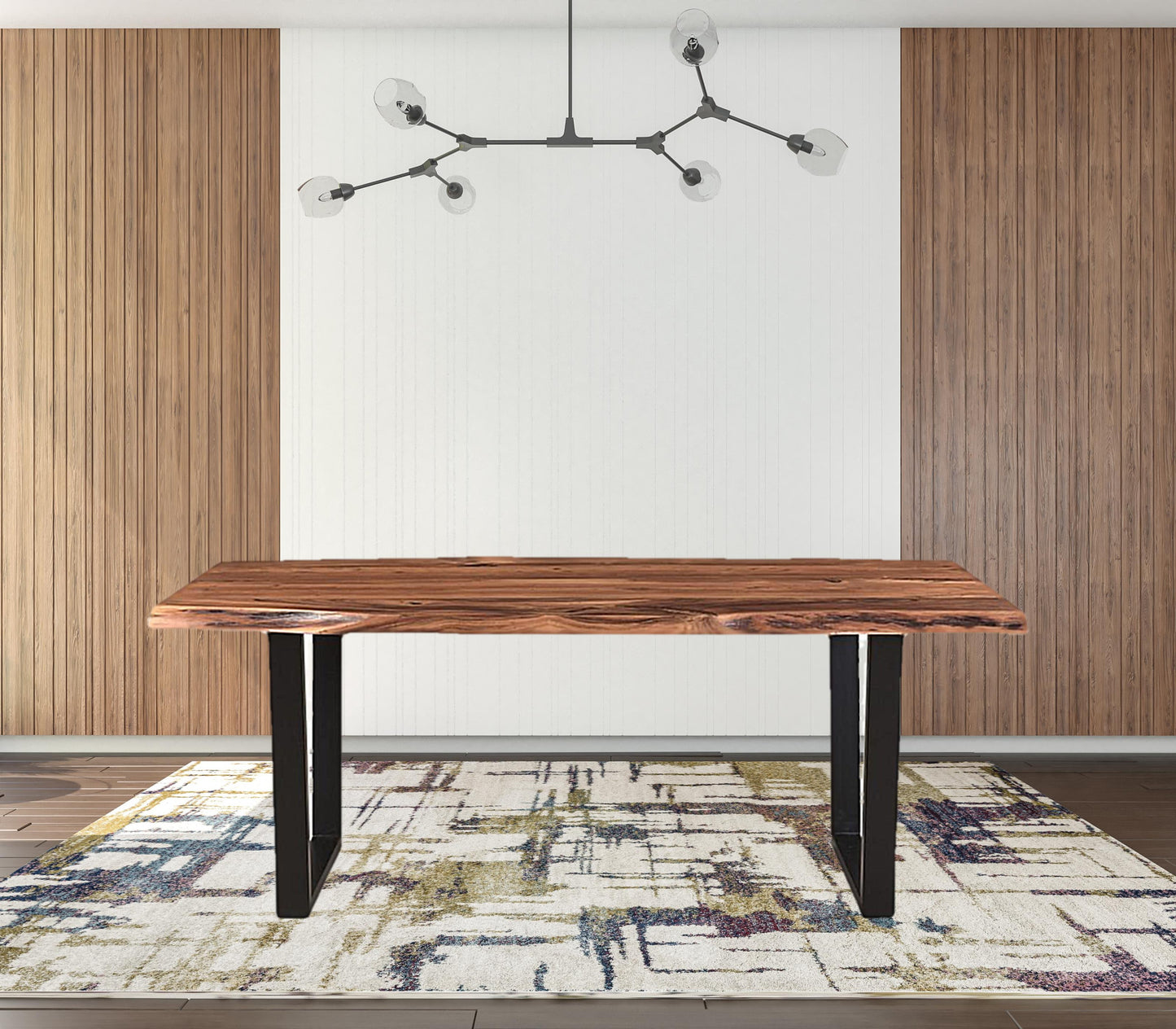 Brown And Black Solid Wood And Metal Dining Table