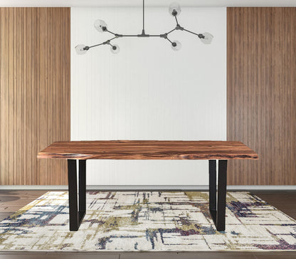 Brown And Black Solid Wood And Metal Dining Table
