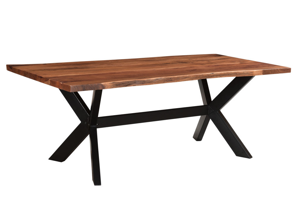 Brown And Black Solid Wood And Metal Trestle Base Dining Table