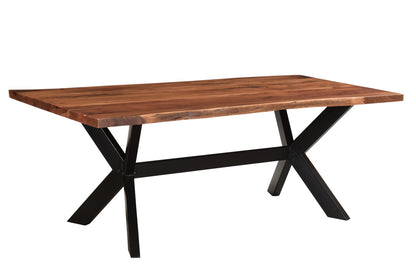 Brown And Black Solid Wood And Metal Trestle Base Dining Table