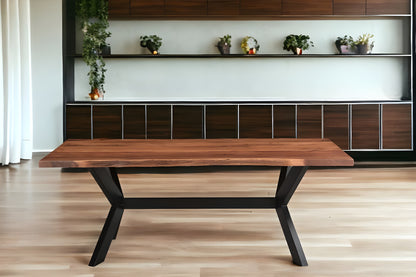 Brown And Black Solid Wood And Metal Trestle Base Dining Table