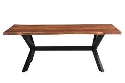 Brown And Black Solid Wood And Metal Trestle Base Dining Table