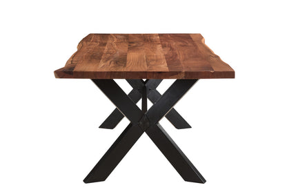 Brown And Black Solid Wood And Metal Trestle Base Dining Table
