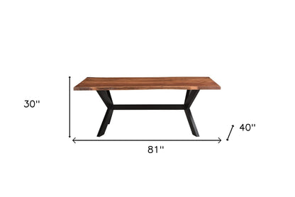 Brown And Black Solid Wood And Metal Trestle Base Dining Table