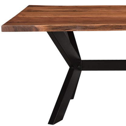Brown And Black Solid Wood And Metal Trestle Base Dining Table