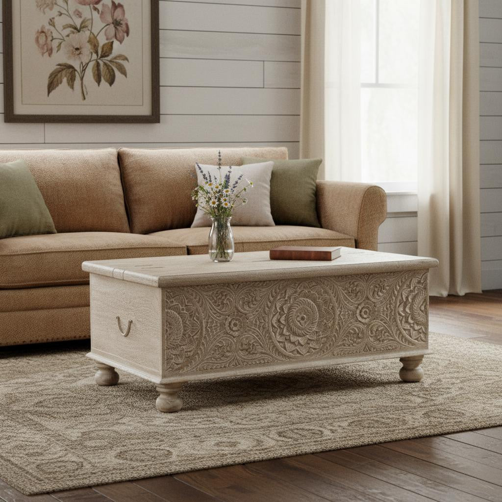 Natural Solid Wood Distressed Lift Top Coffee Table image 1