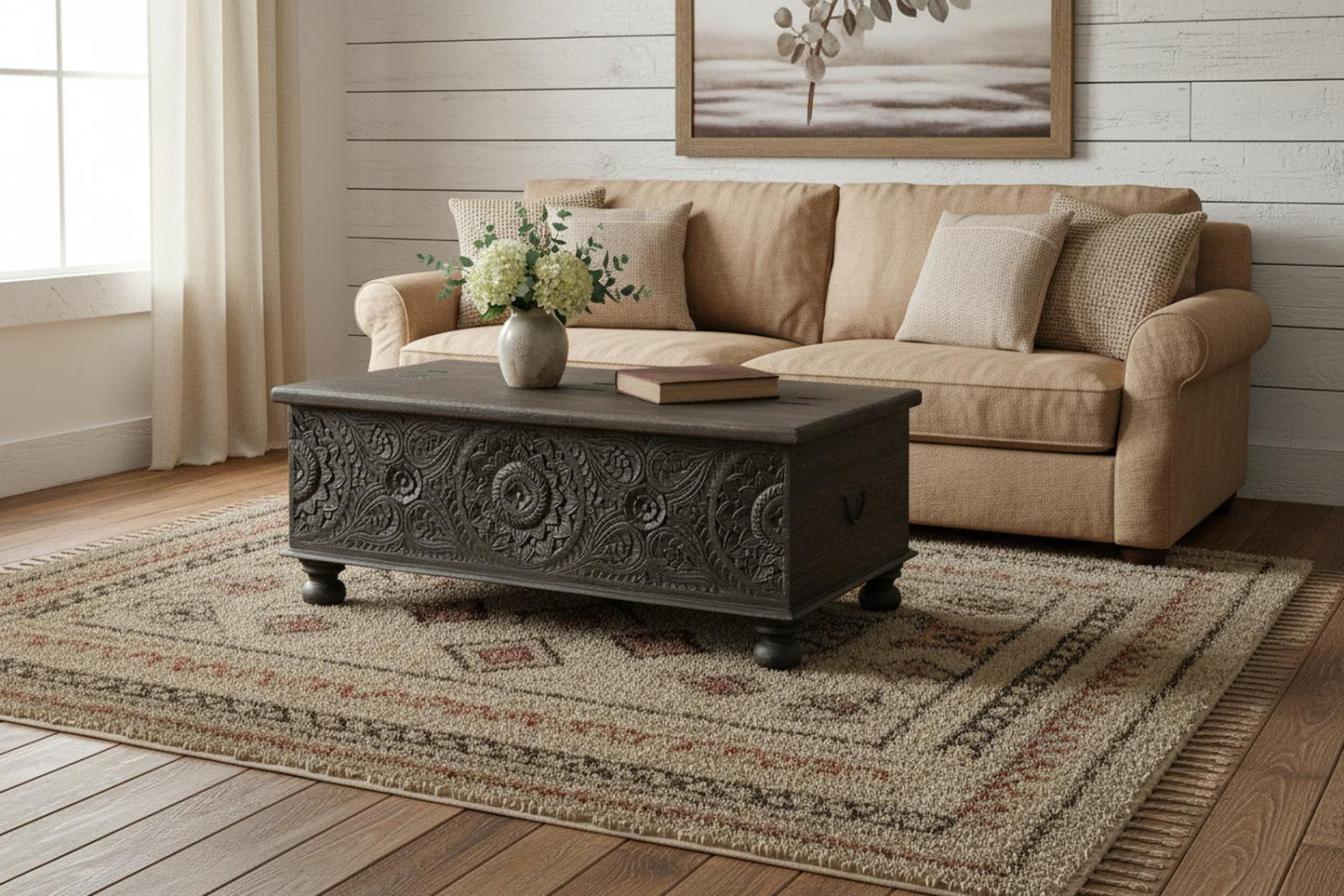 Black Solid Wood Distressed Lift Top Coffee Table image 1