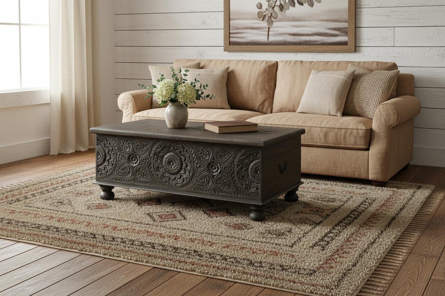 Black Solid Wood Distressed Lift Top Coffee Table image 1