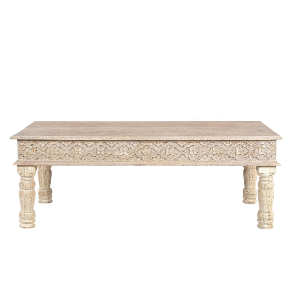 White Solid Wood Distressed Coffee Table image 2