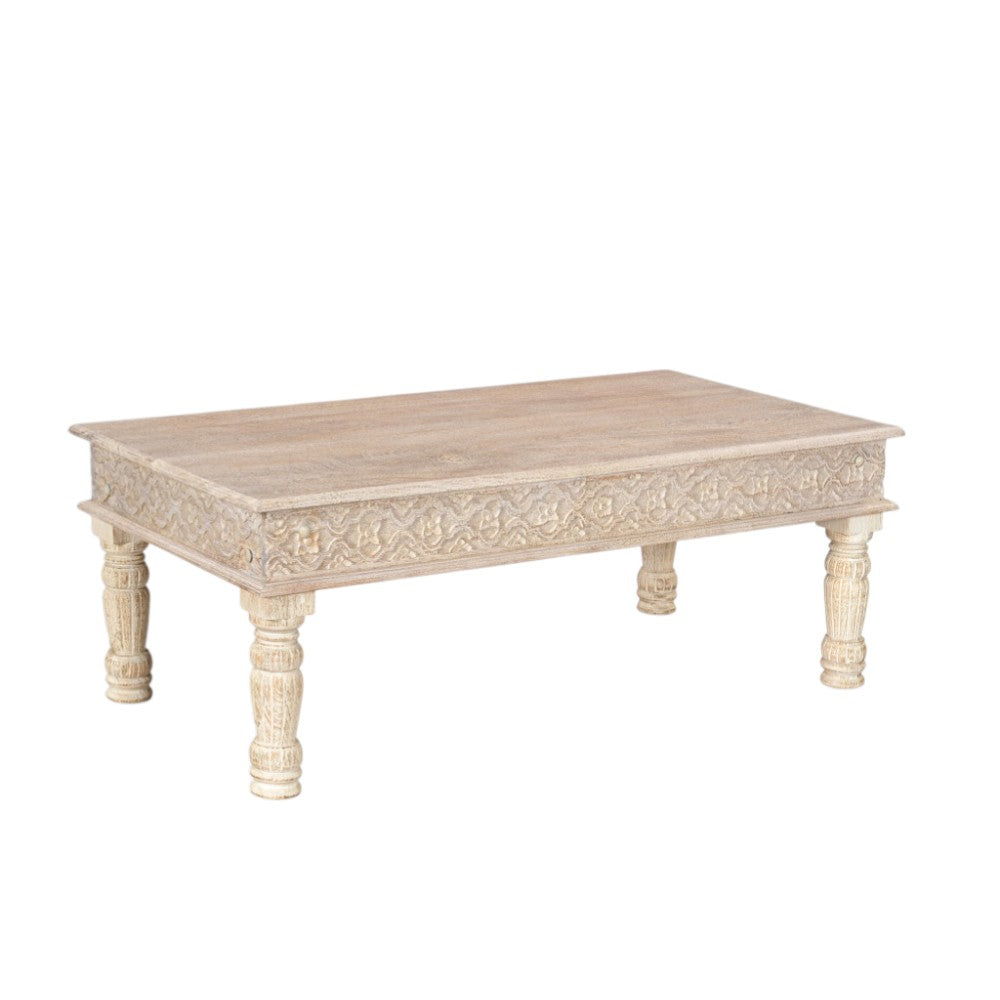 White Solid Wood Distressed Coffee Table image 3