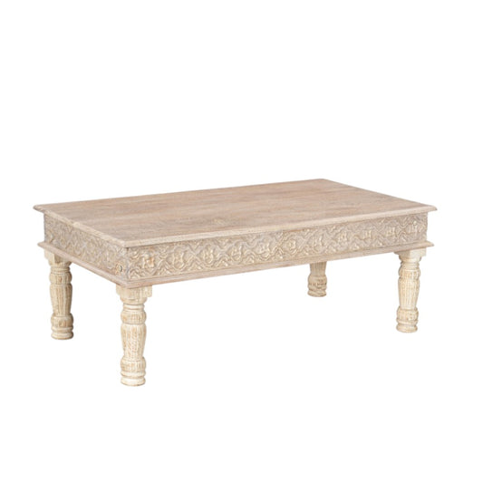 White Solid Wood Distressed Coffee Table image 3