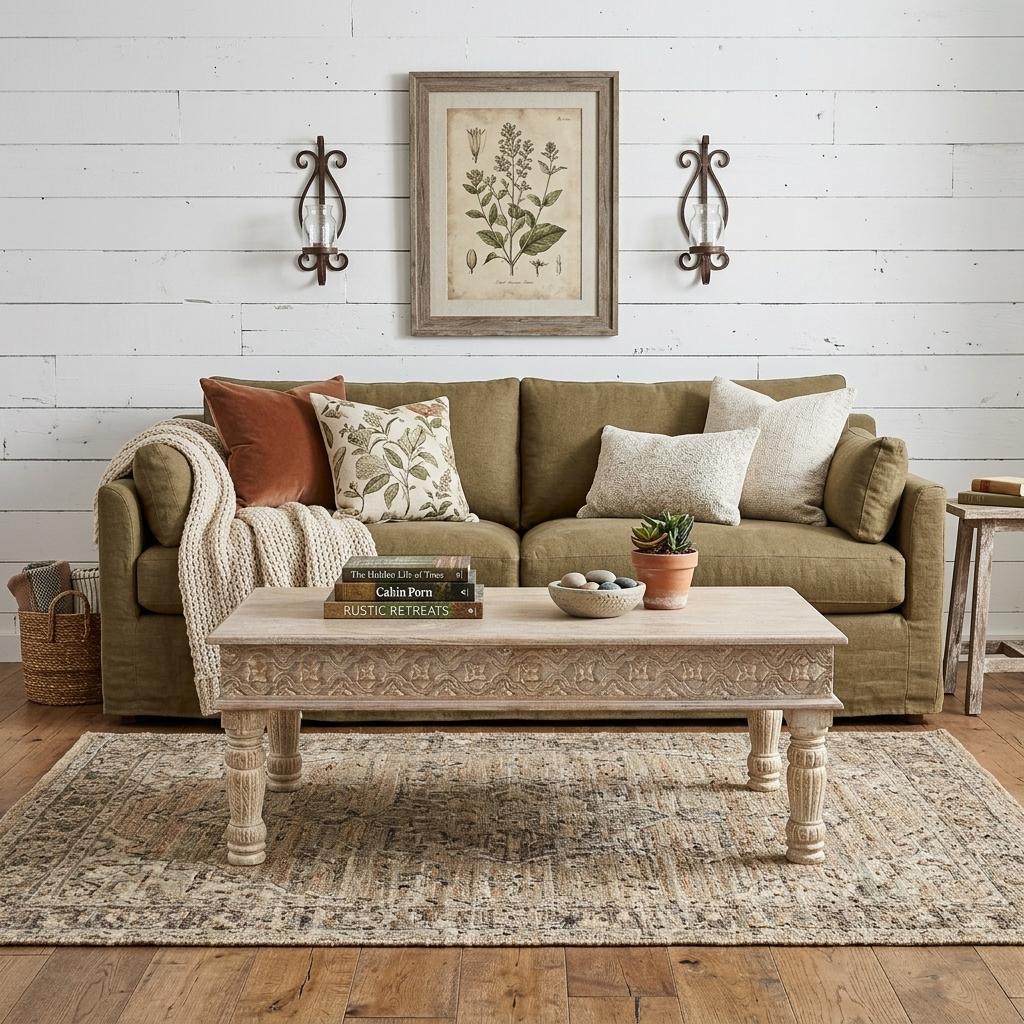 White Solid Wood Distressed Coffee Table image 1