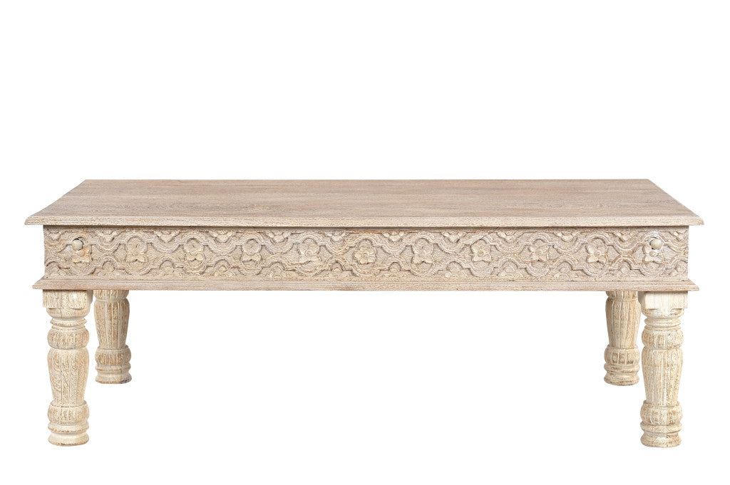White Solid Wood Distressed Coffee Table