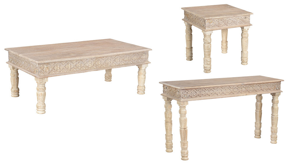 White Solid Wood Distressed Coffee Table