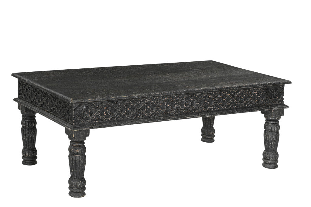 Black Solid Wood Distressed Coffee Table image 3