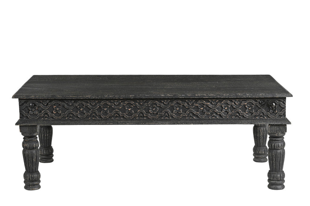 Black Solid Wood Distressed Coffee Table image 2