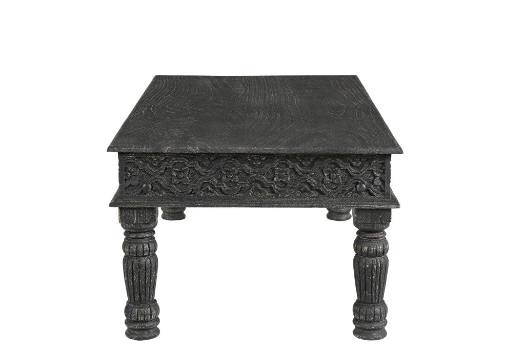 Black Solid Wood Distressed Coffee Table image 4