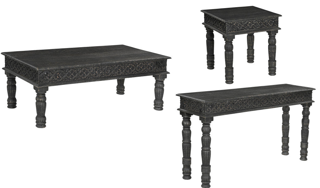 Black Solid Wood Distressed Coffee Table
