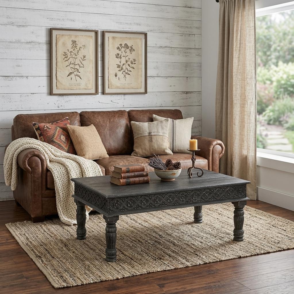 Black Solid Wood Distressed Coffee Table image 1