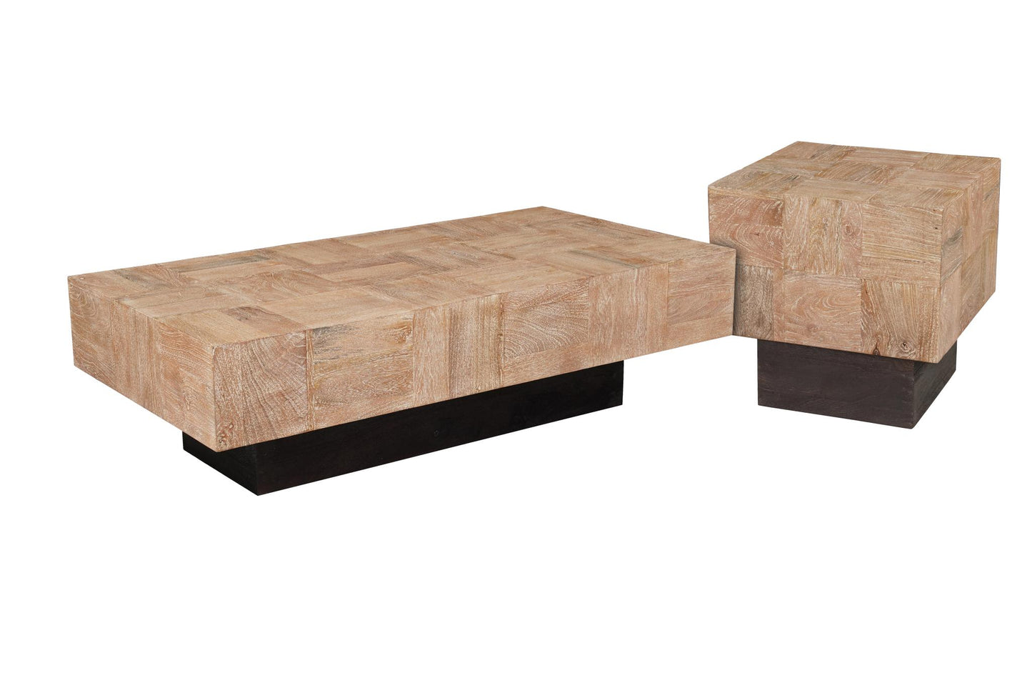 Natural & Black Solid Wood Block Coffee Table image 6