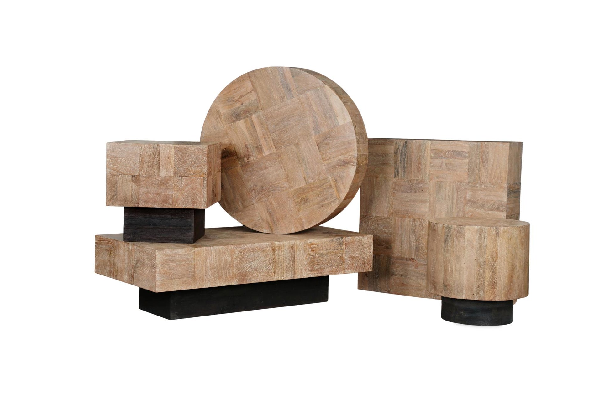 Natural & Black Solid Wood Block Coffee Table image 7
