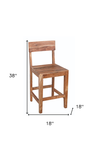 Brown Solid Wood Counter Height Bar Chair
