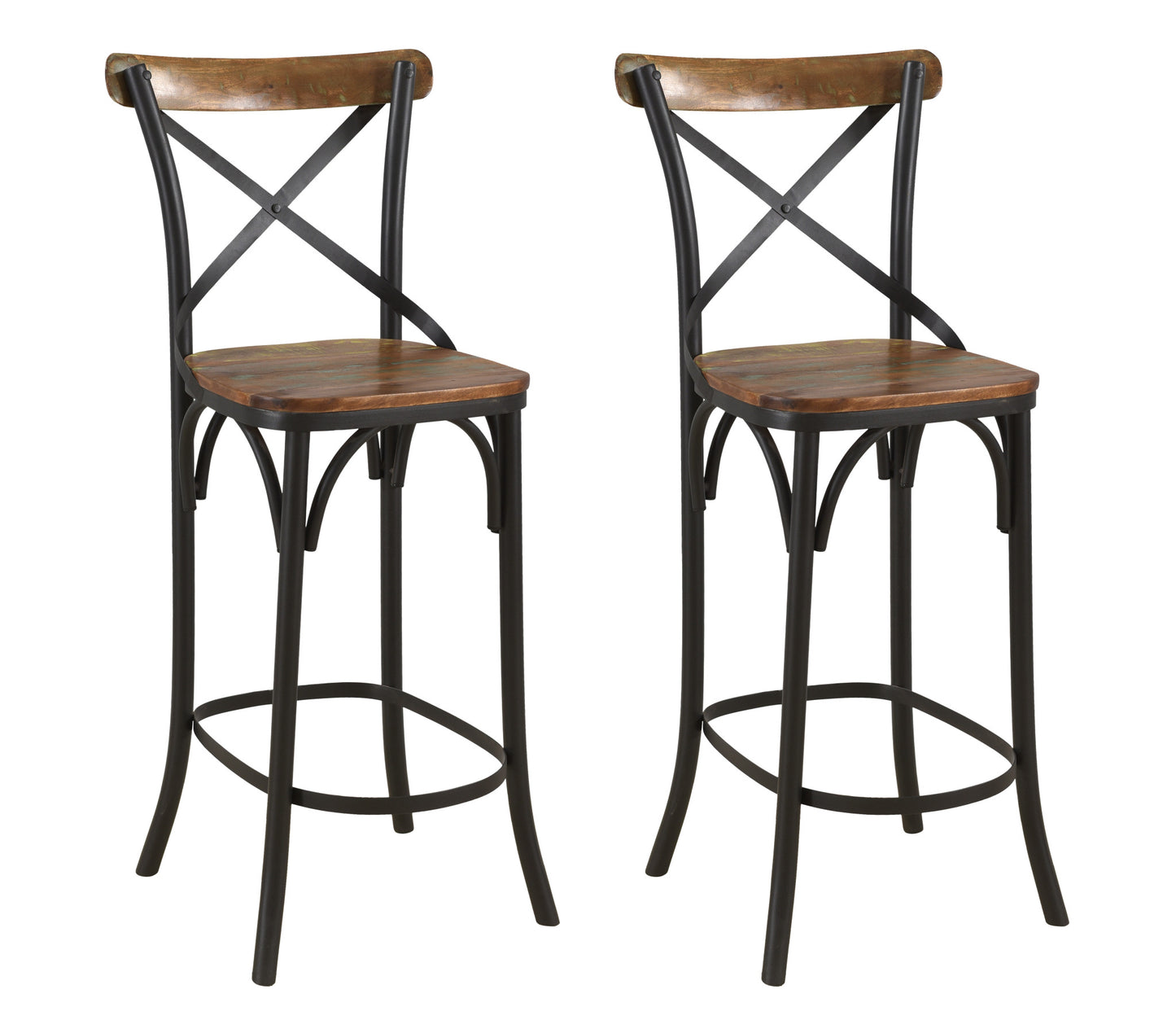 Brown & Black Solid Wood & Metal Counter Height Bar Chair