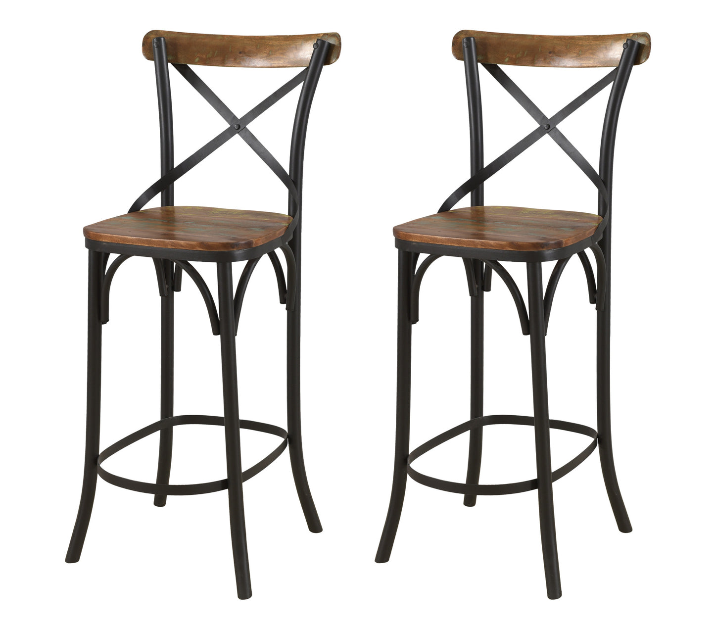 Brown & Black Solid Wood & Metal Counter Height Bar Chair