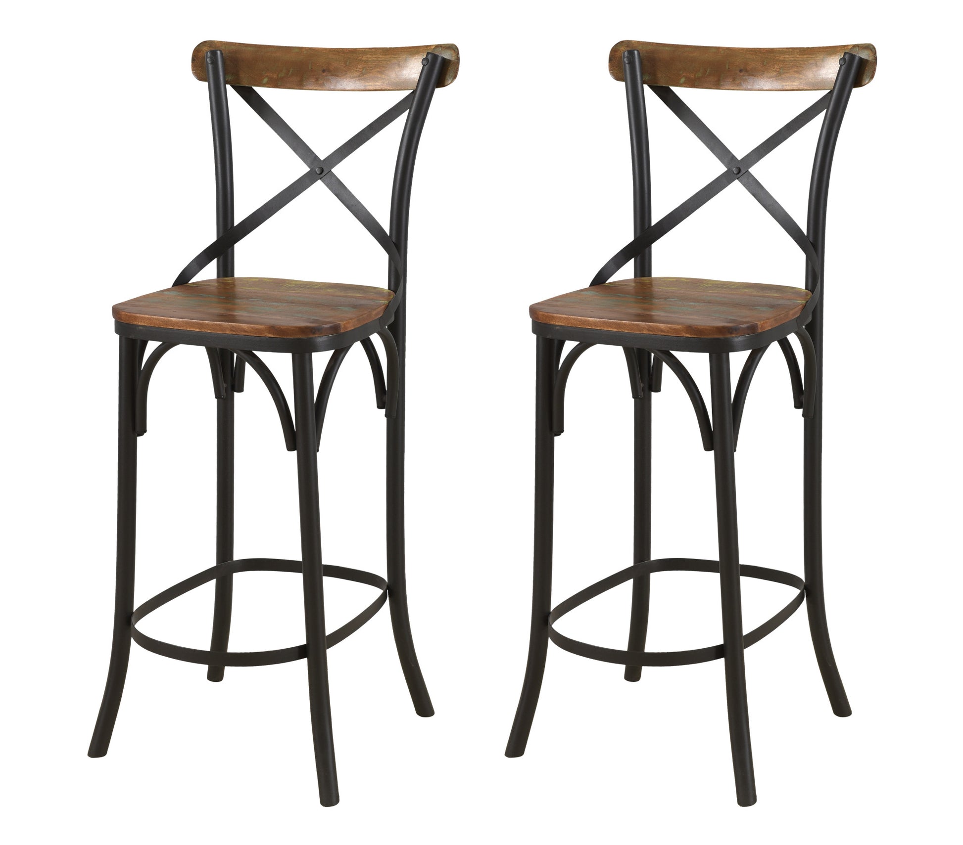 Brown & Black Solid Wood & Metal Counter Height Bar Chair