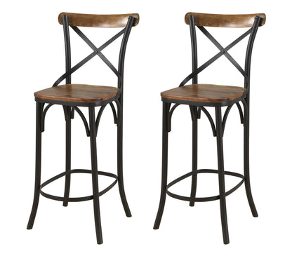 Brown & Black Solid Wood & Metal Counter Height Bar Chair
