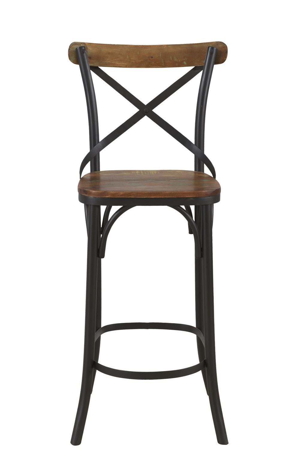 Brown & Black Solid Wood & Metal Counter Height Bar Chair