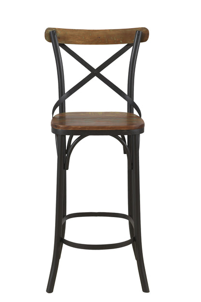 Brown & Black Solid Wood & Metal Counter Height Bar Chair