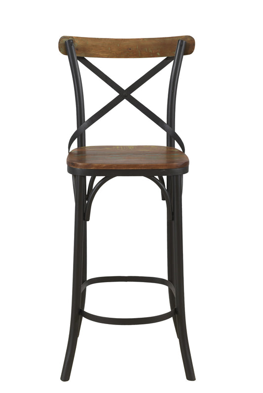Brown & Black Solid Wood & Metal Counter Height Bar Chair