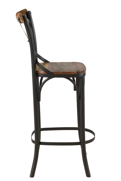 Brown & Black Solid Wood & Metal Counter Height Bar Chair