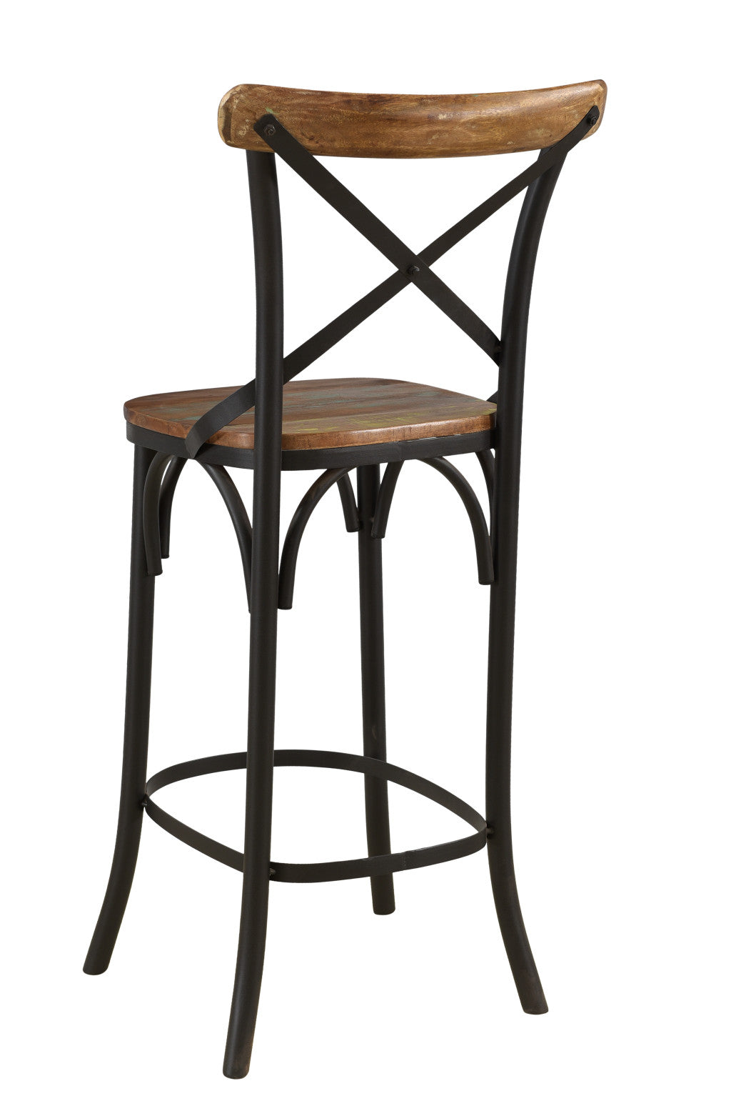 Brown & Black Solid Wood & Metal Counter Height Bar Chair