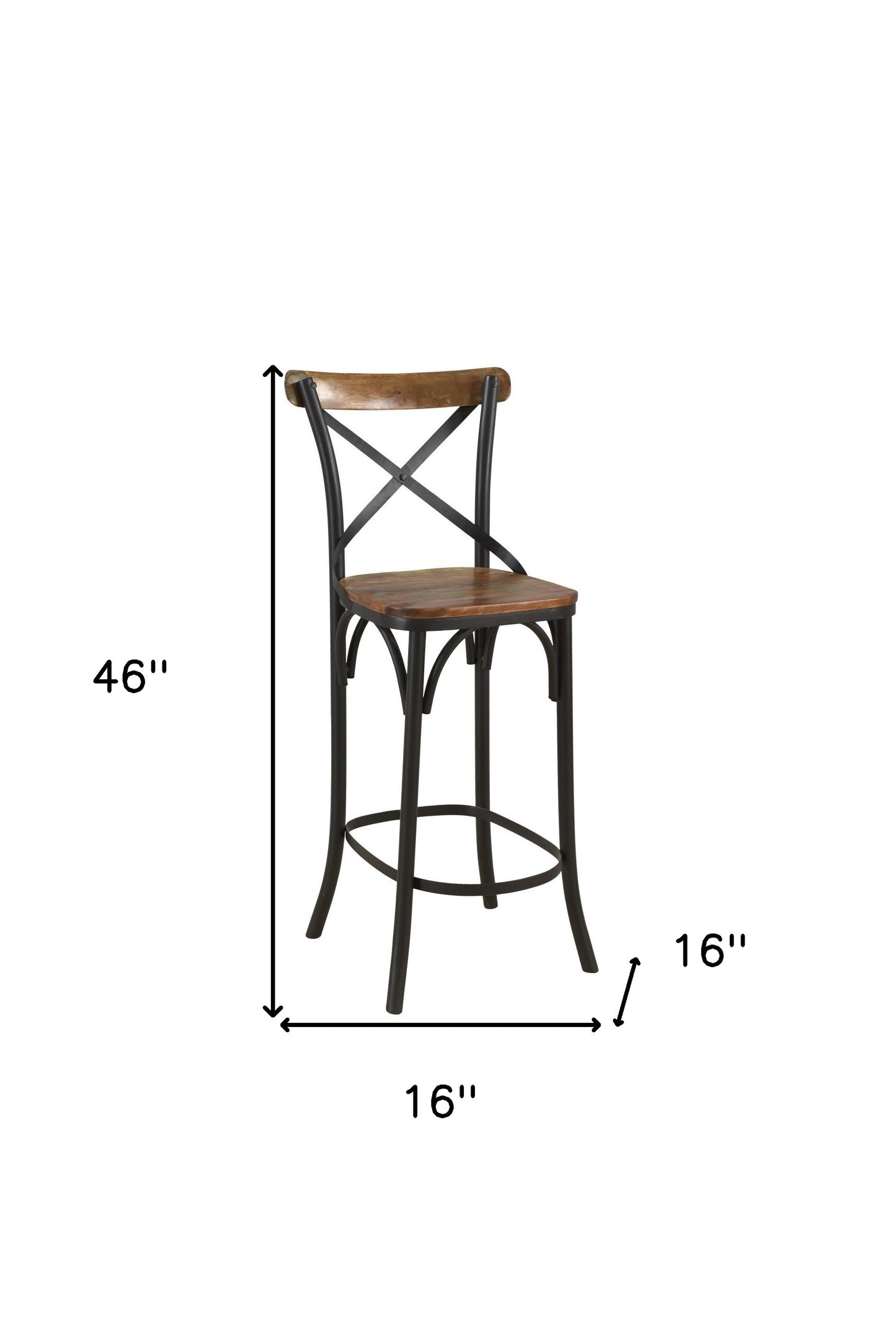 Brown & Black Solid Wood & Metal Counter Height Bar Chair
