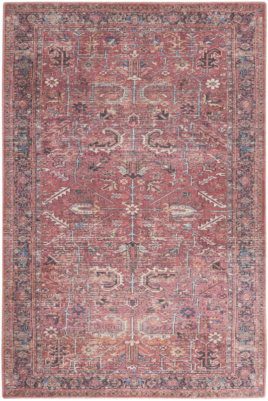 9 x 12 Red Floral Power Loom Distressed Rug