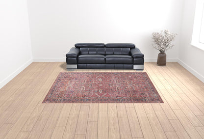 9 x 12 Red Floral Power Loom Distressed Rug