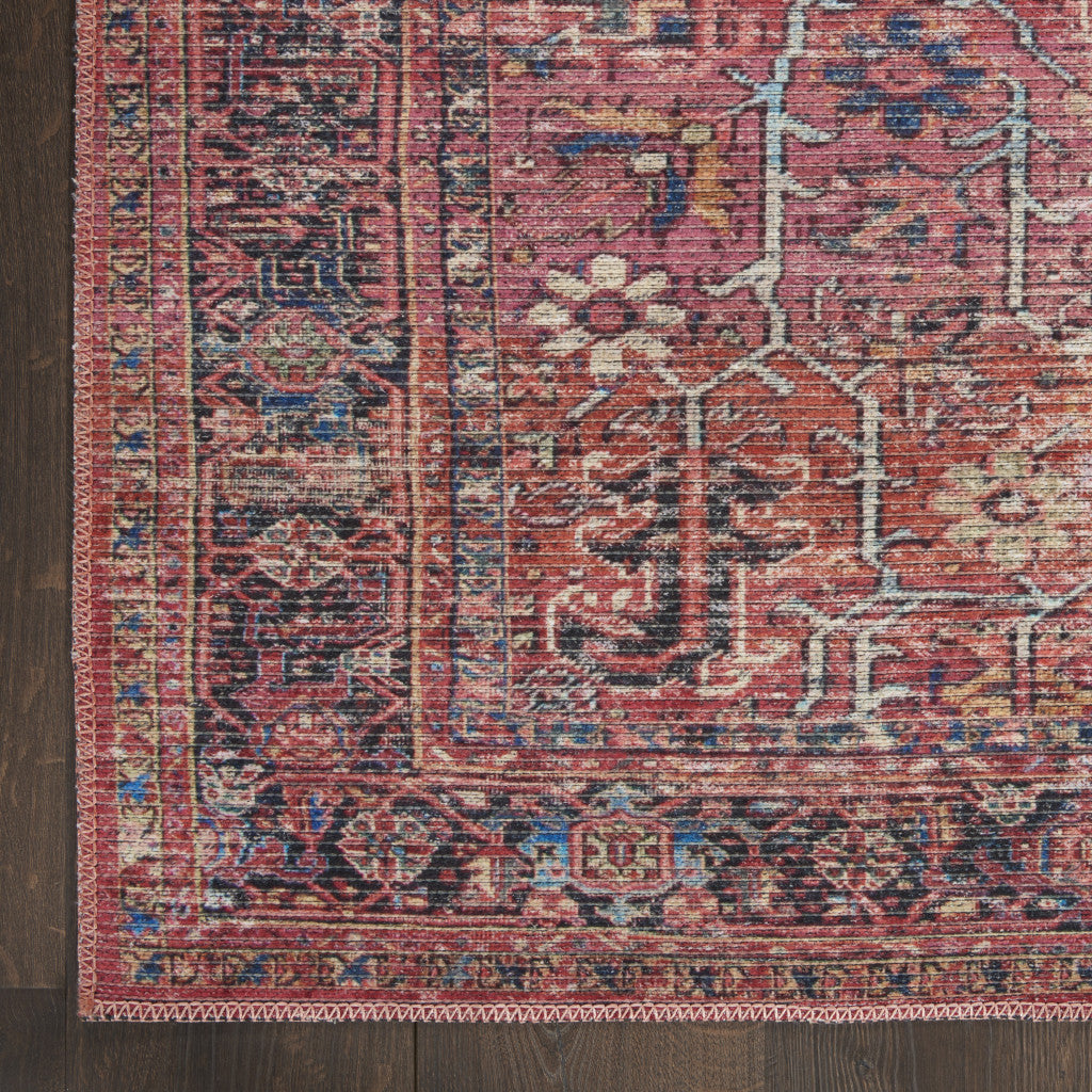 9 x 12 Red Floral Power Loom Distressed Rug
