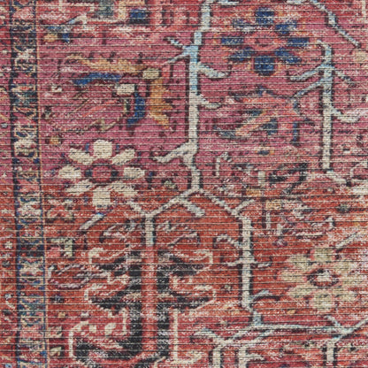 9 x 12 Red Floral Power Loom Distressed Rug