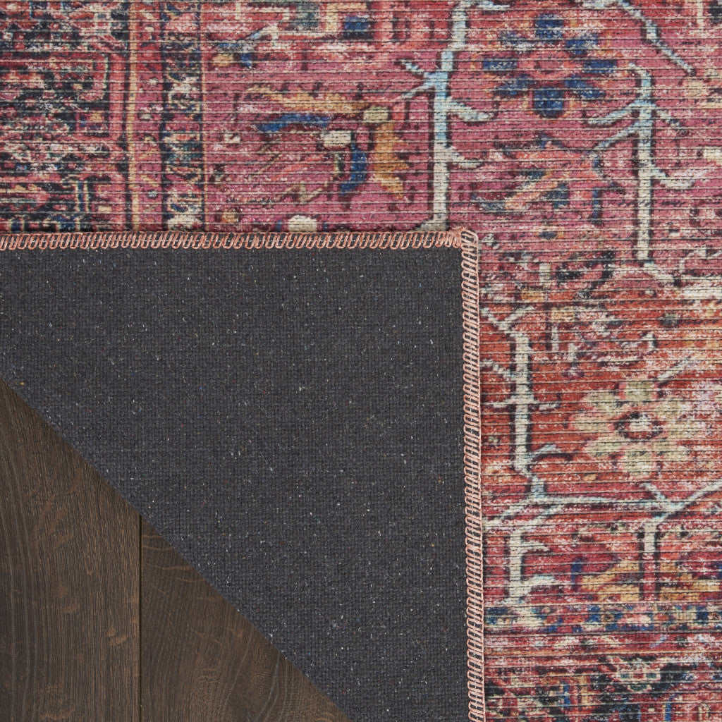 9 x 12 Red Floral Power Loom Distressed Rug