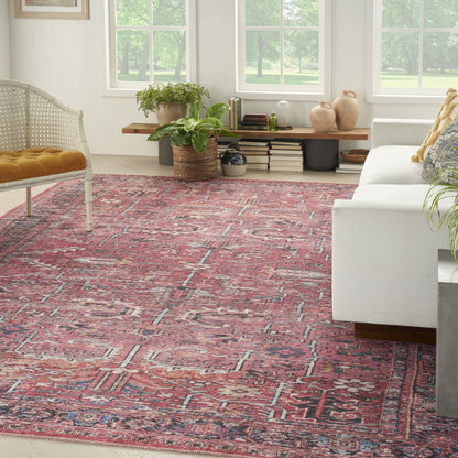 9 x 12 Red Floral Power Loom Distressed Rug