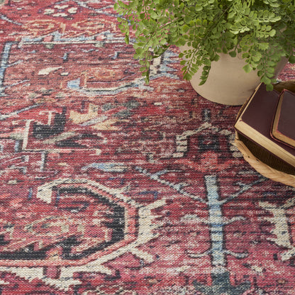 9 x 12 Red Floral Power Loom Distressed Rug