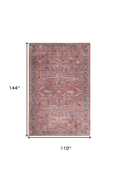 9 x 12 Red Floral Power Loom Distressed Rug