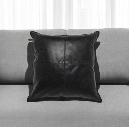 Black Leather Feather Pillow