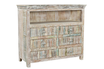 White Distressed Reclaimed Wood Open & Media Console
